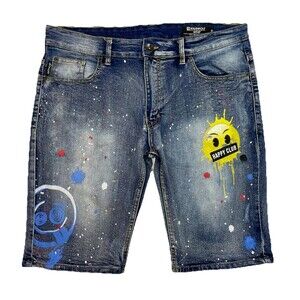 COPY - Southpole Mens 36 Denim Shorts Emoji Distressed Skater Grunge Streetwear…